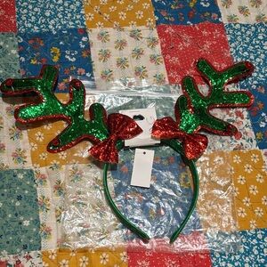 Icing Green and Red Glitter Antler Headband
